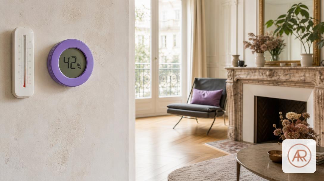 Hygromètre et thermomètre mesurant le taux d'humidité d'une pièce haussmannienne