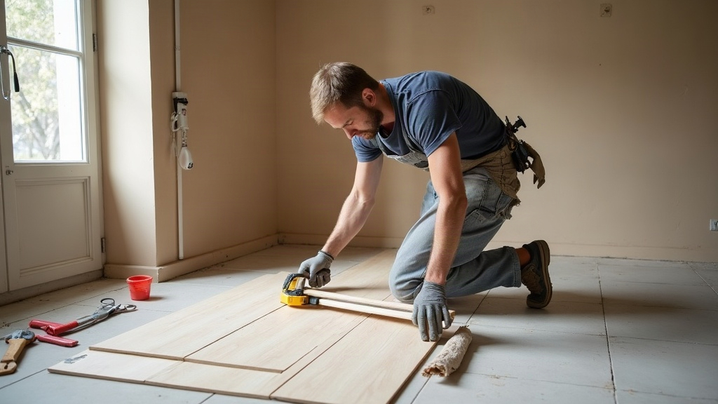 Pose de parquet dans un séjour, artisan installant lames et sous‑couche, rénovation intérieure pose de parquet
